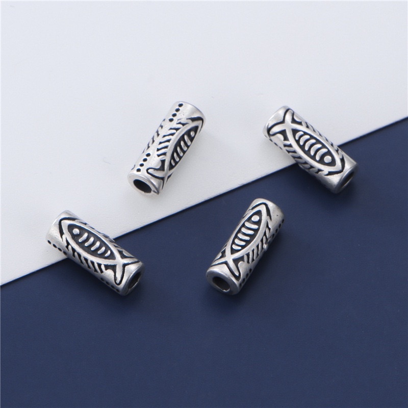 [S925] Charm bạc ống dài hình cá may mắn - MH854