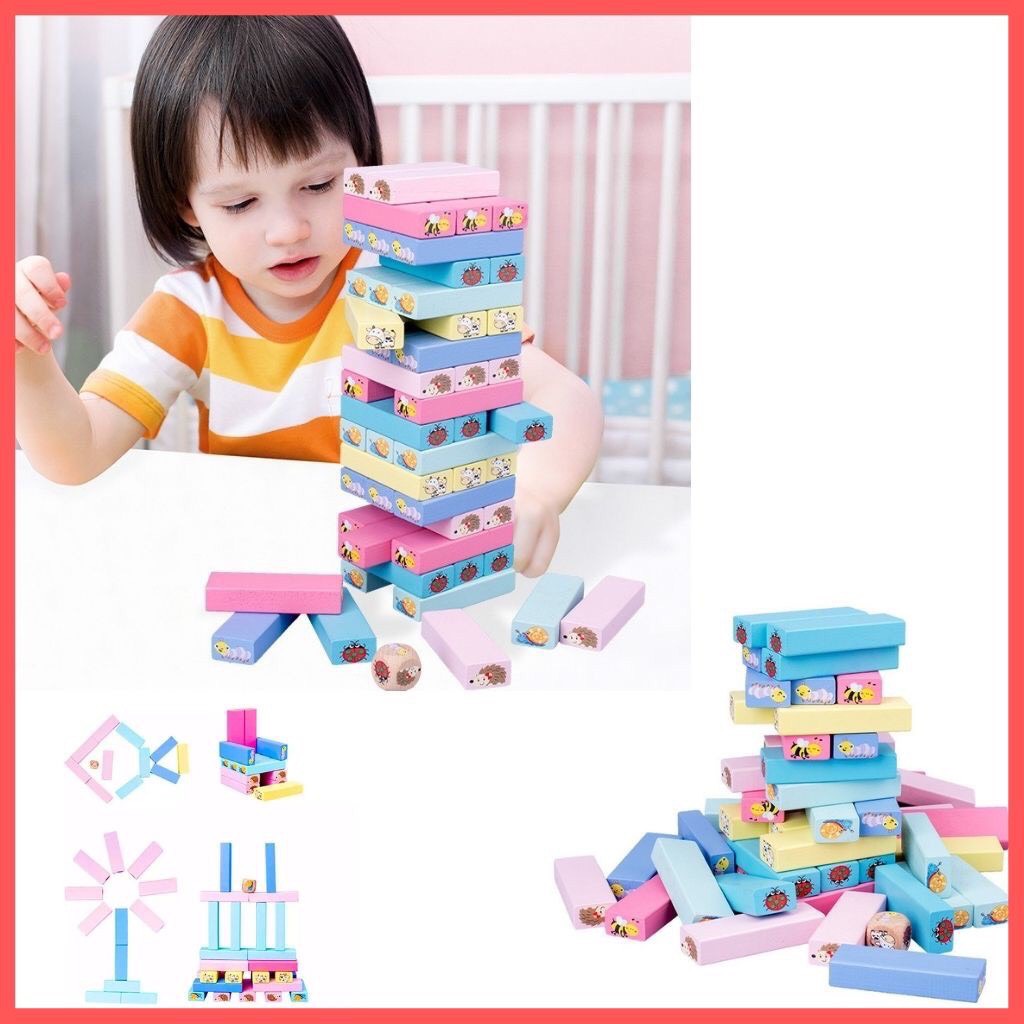 Đồ chơi gỗ trí tuệ - Rút gỗ Màu Sắc 48 thanh size to, domino màu cho bé