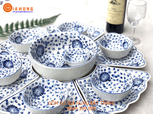 Bộ đồ ăn hoa mặt trời đủ gốm Bát Tràng