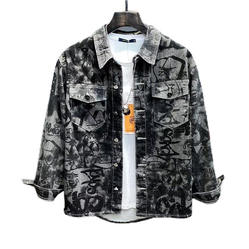 Trang chủ Hàng hóa Áo khoác denim Đàn ông Vẽ nguệch ngoạc tông màu in Xám