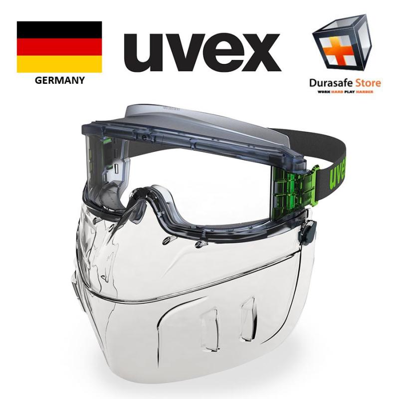 Kính Uvex 9301555 Ultravision Face Shield Flip-Up Clear Supravision HC-AF Len c/w 9301906 Goggle (Tầm nhìn rộng kèm mặt nạ, chống hóa chất, chống đọng sương)