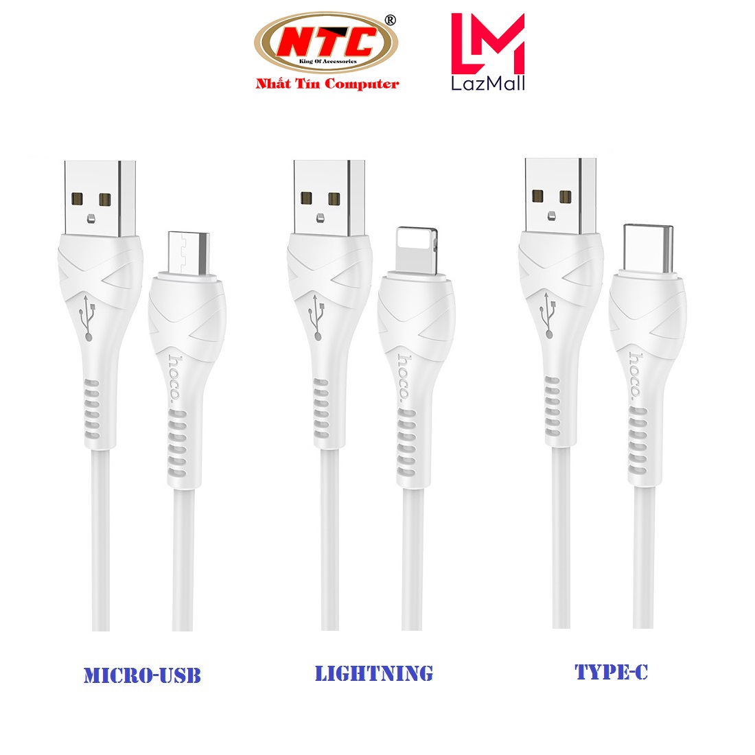 Cáp sạc và truyền dữ liệu Hoco X37 Cool power dài 1M (Trắng) - 3 cổng sạc tùy chọn (Micro-USB / Lightning / Type-C) - Nhat Tin Authorised Store
