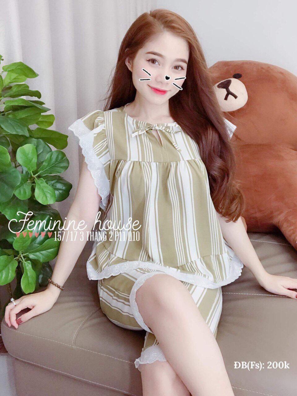 Đồ bộ nữ Vincy kate nỉ sát nách hoạ tiết kẻ sọc lđ101926