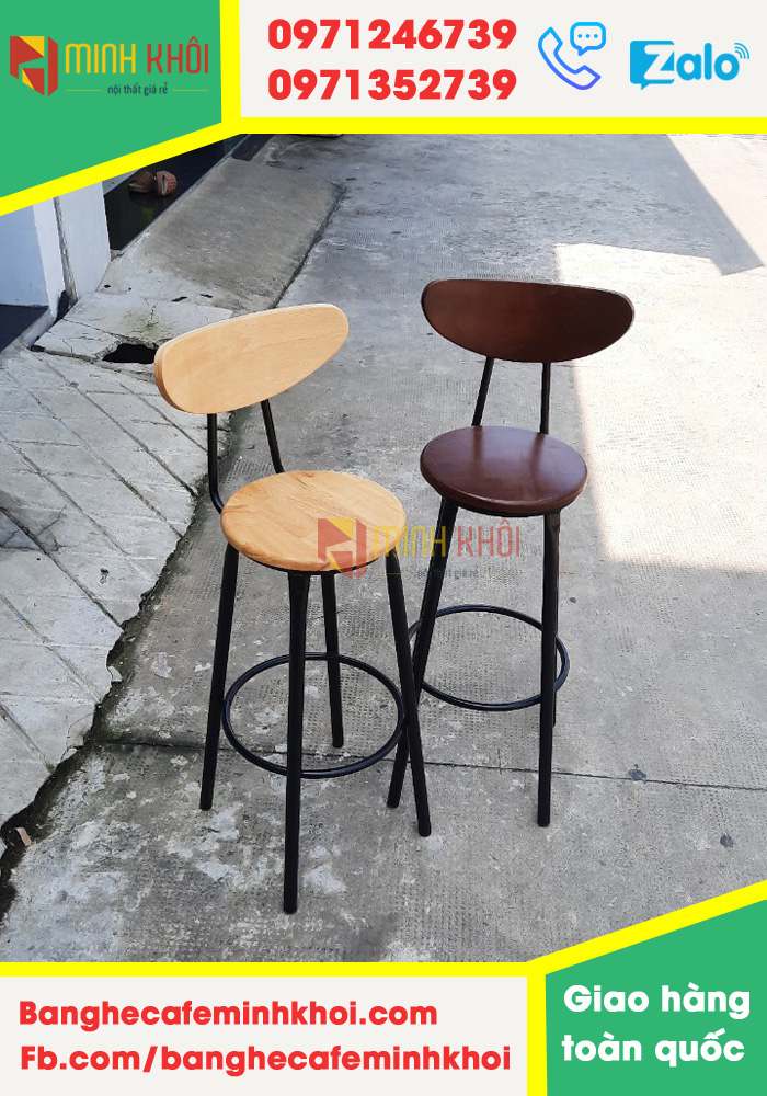 Ghế bar cafe chân sắt mặt gỗ giá rẻ