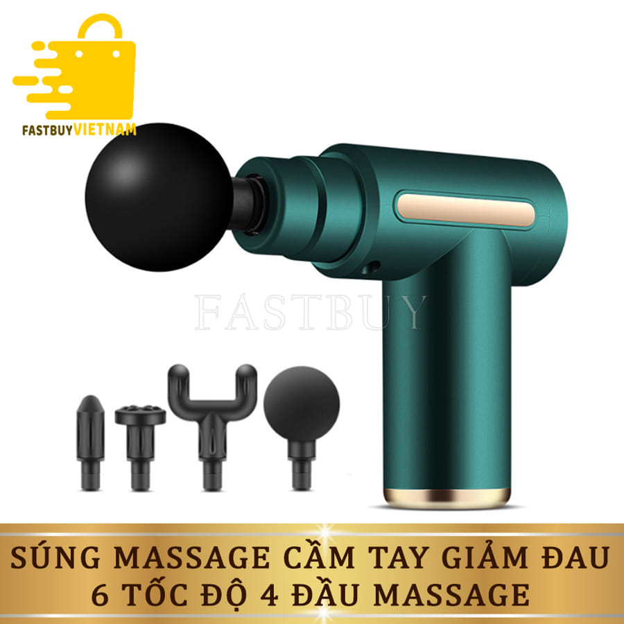 Máy massage cầm tay Fascial Gun cao cấp 4 đầu 6 chế độ rung - Súng massage toàn thân giảm căng cơ trị nhức mỏi vai gáy