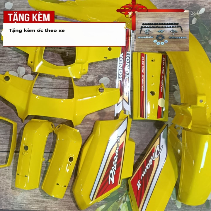 Dàn áo xe dream ii màu vàng , vỏ nhựa xe dream 2 bộ áo xe dream ii màu vàng