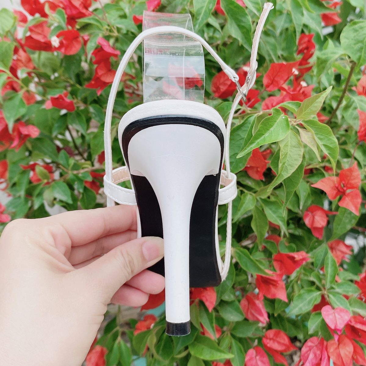Sandal quai mảnh gót 9 phân TRẮNG