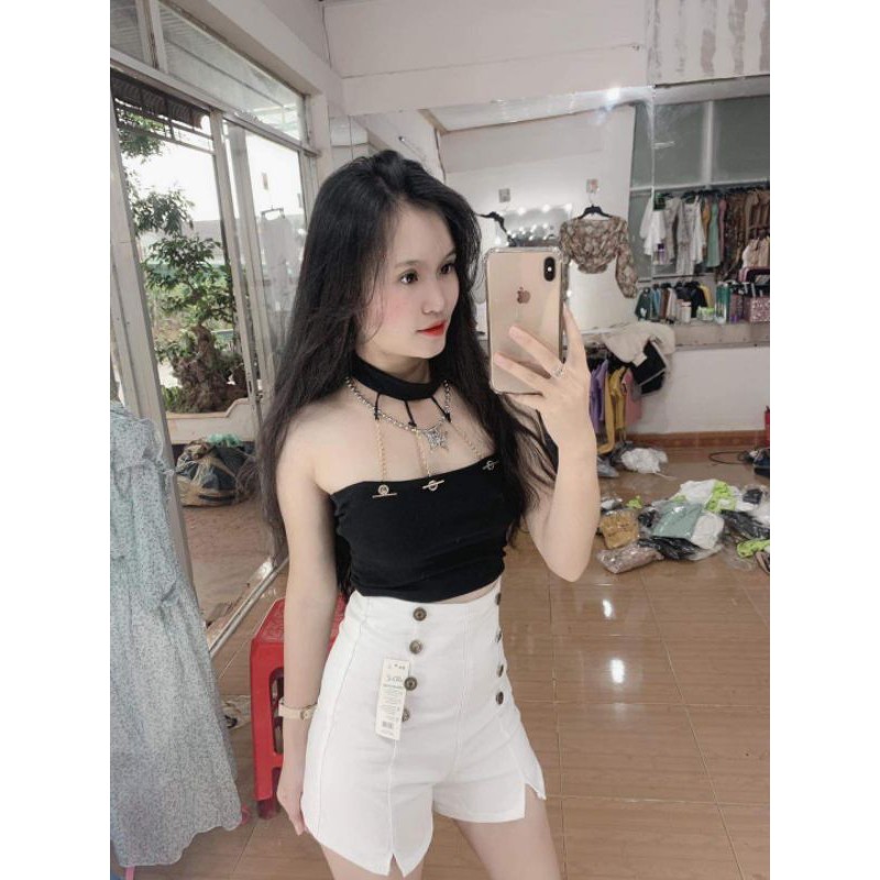 [HCM]Áo croptop ôm phối xích cá tính