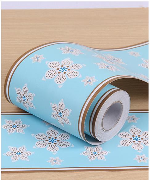 Cuộn 10m len dán viền tường keo sẵn hoa sáu cánh xanh (chiều cao 10cm)