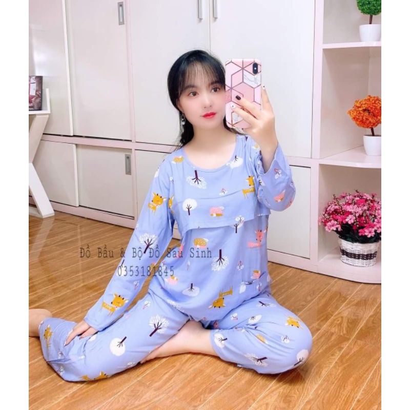 Bộ lanh lụa sau sinh mềm mát, mở nắp ngực cho bé bú 45-65kg