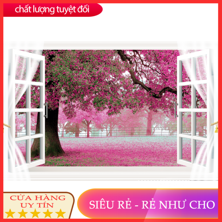 Tranh dán tường 3d cửa sổ phòng khách, phòng ngủ