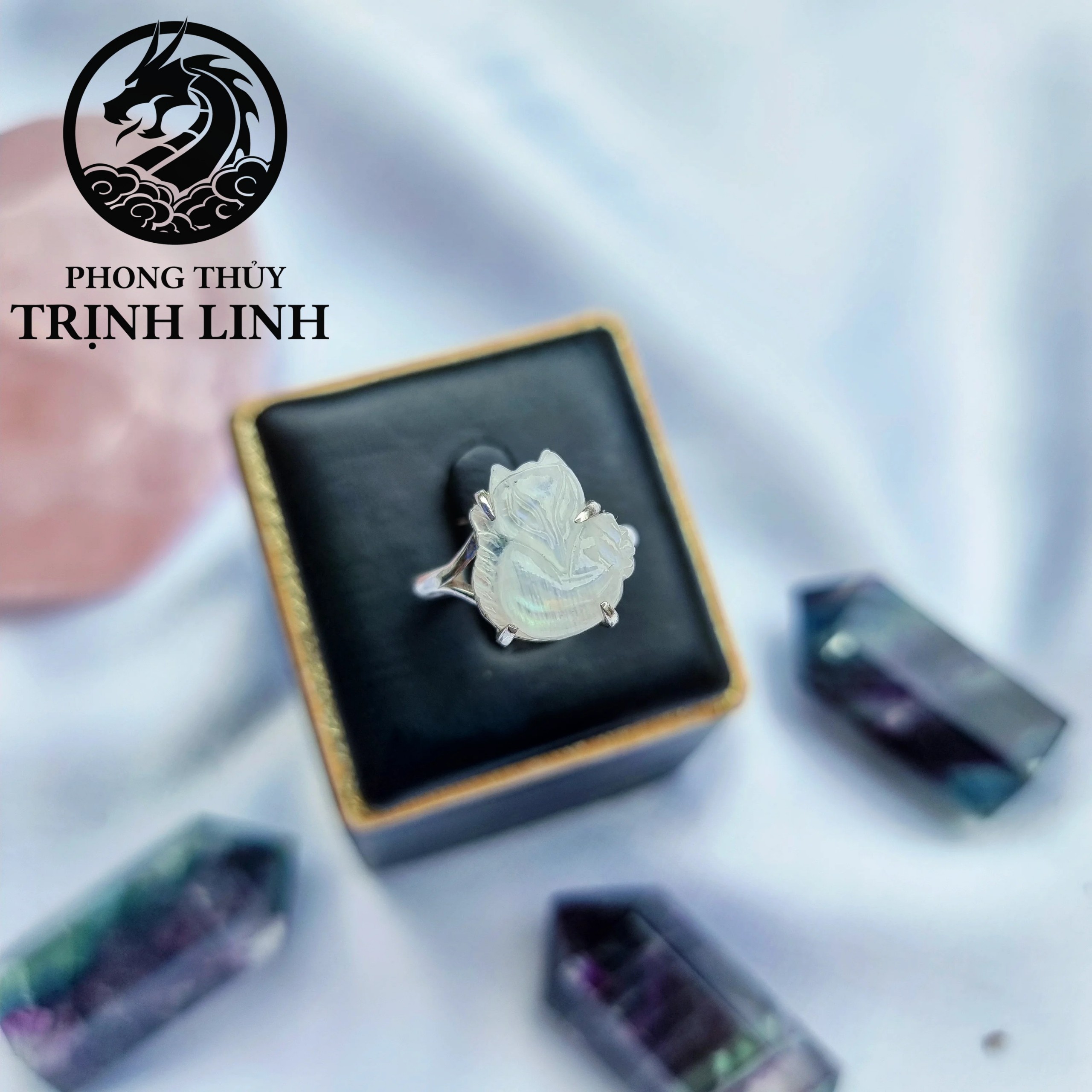 NHẪN BẠC HỒ LY - TỲ HƯU MOONSTONE (INBOX ĐẶT SIZE)