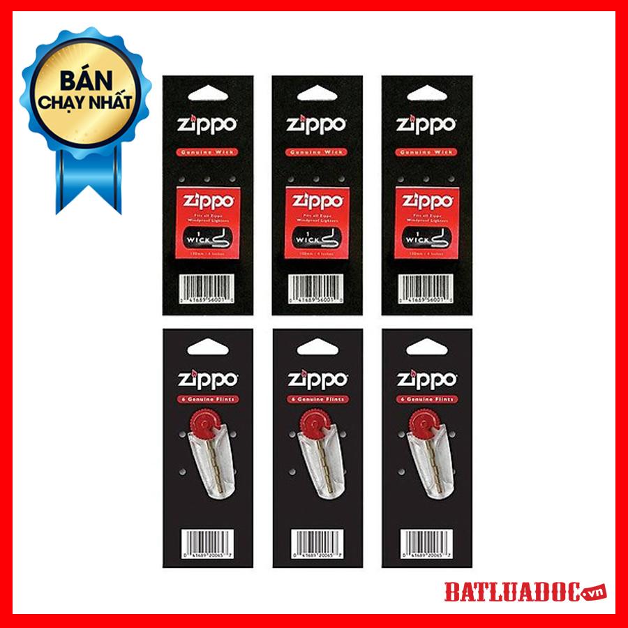 Bộ Sản Phẩm 3 Bấc và 3 Đá Hộp Quẹt Bật Lửa Zippo Dành Cho Hộp Quẹt Bật Lửa Xăng Đá