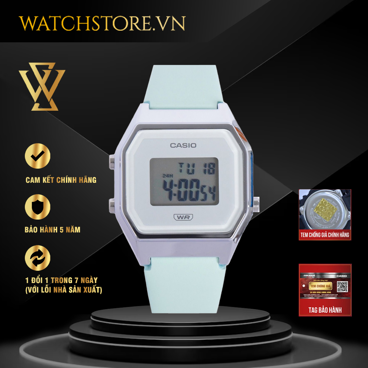 Đồng hồ quartz nữ casio chính hãng watchstore la680wel-3df thiết kế mặt kính khoáng 24.6mm, dây da và vỏ nhựa