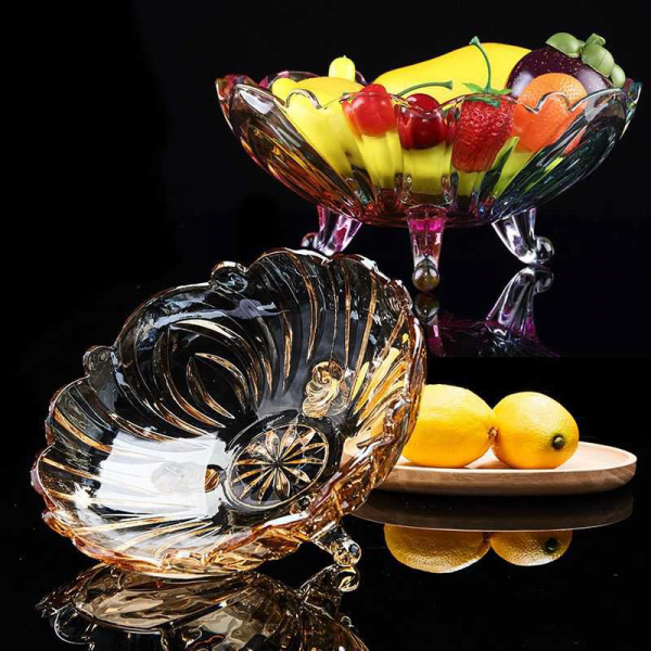 Đĩa hoa quả 3 chân, đĩa thủy tinh cao cấp đựng trái cây 2 màu