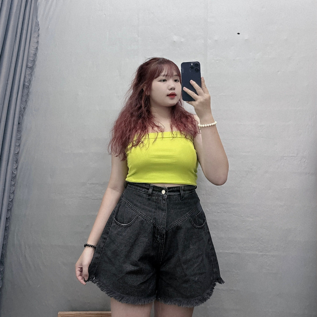 Quần Đùi Bò Cạp Cao Big Size Nữ,Quần Short Jean Bigsize Lưng Cao Dáng Xòe Chữ A Che Bụng Mã J5