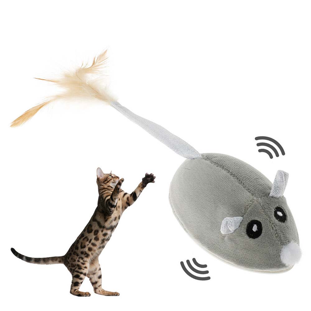 Simulation Wireless Mouse Electric Flocking Tricky Cat and Puppy Interactive Fun Toy Cat Interactive Mouse Toy Automatic Electric Mouse Teaser Toy Kitten Feather _UK