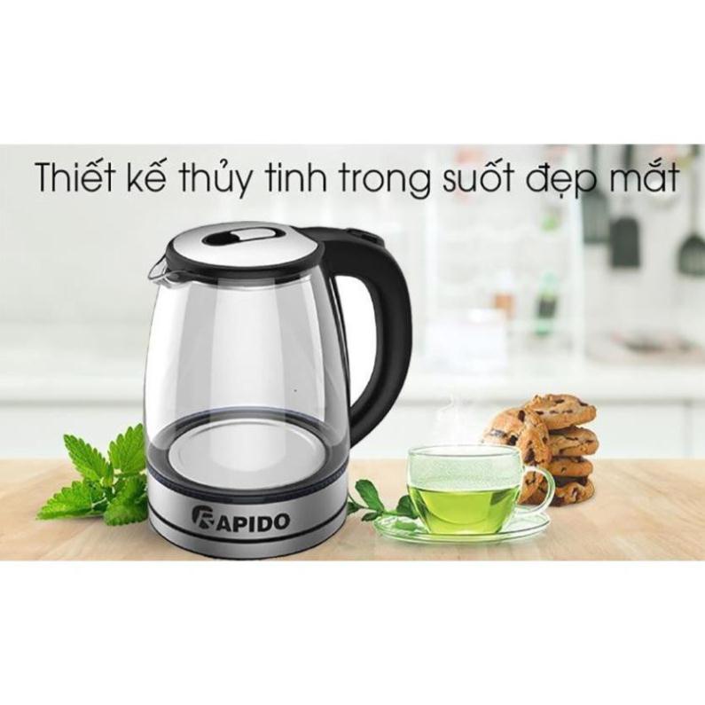 Ấm Siêu Tốc Thủy Tinh - Bình Đun Siêu Tốc RAPIDO - 1800W 1,8 Lít