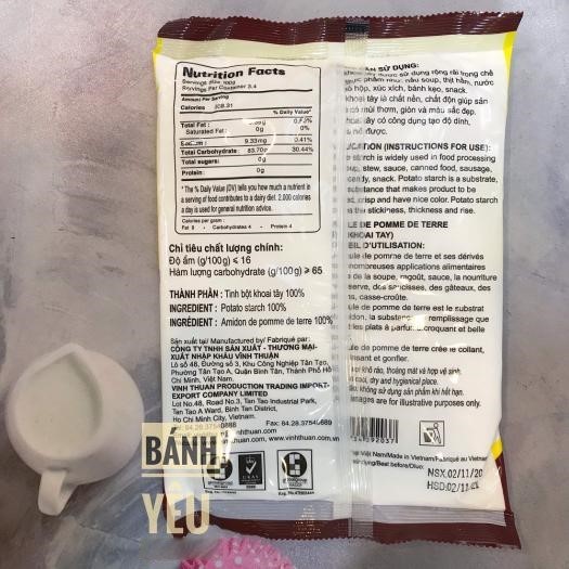 Tinh Bột Khoai Tây Vĩnh Thuận 340g tinh bột khoai tây 100% được sử dụng rộng rãi trog chế biến thực phẩm làm baanh, món ăn