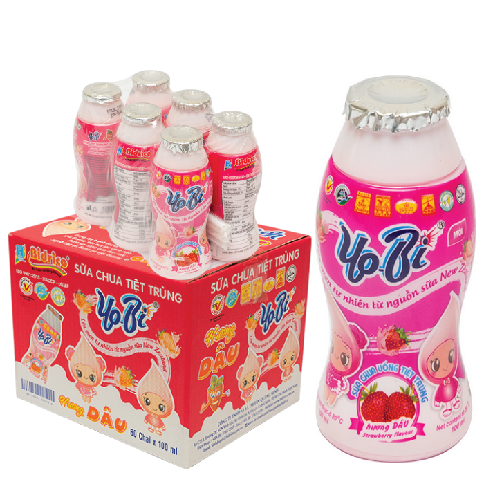 Thùng 60 chai Sữa Chua Uống Tiệt Trùng Yobi - Hương Dâu 100ml chai