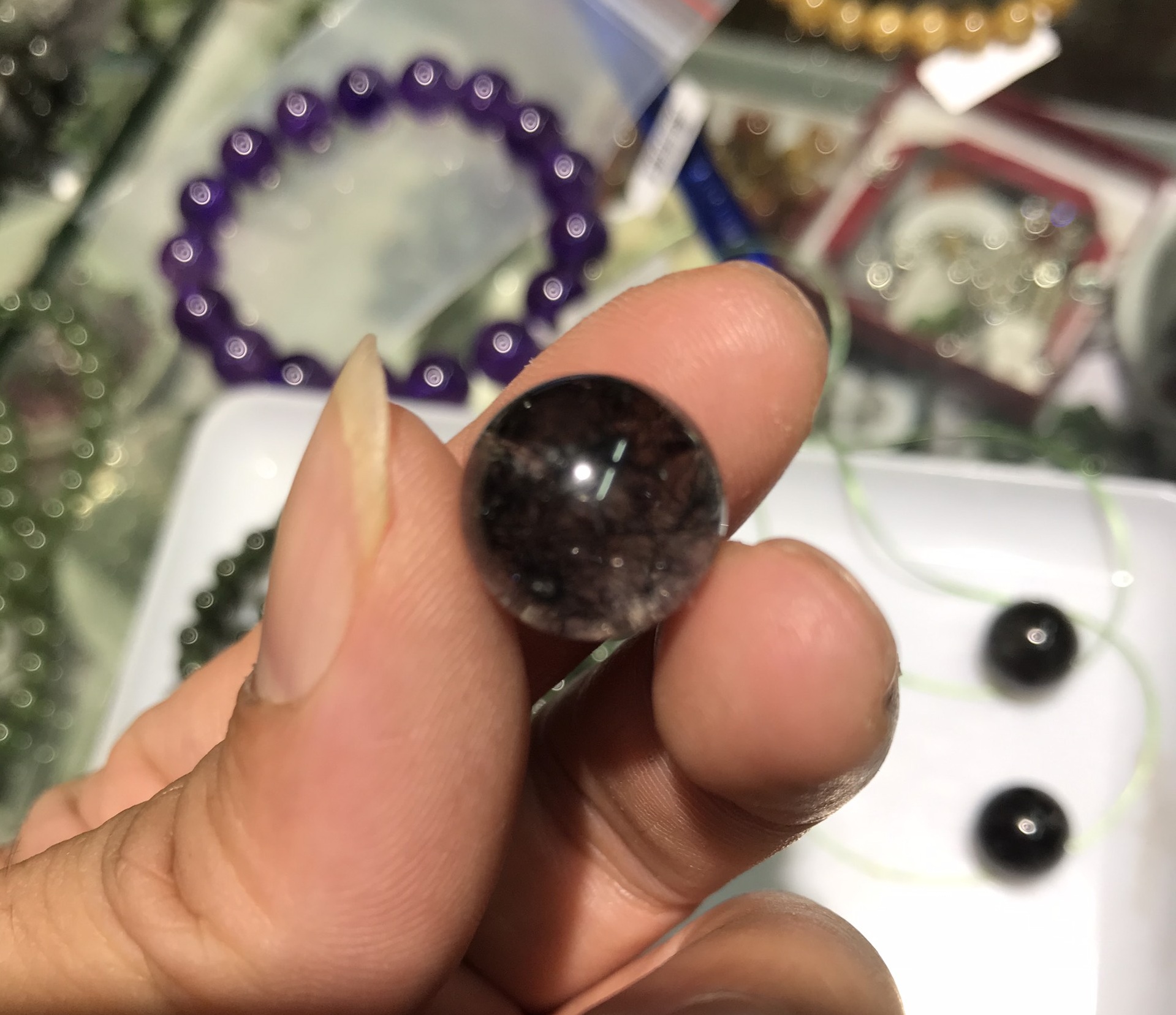 1 Hạt đá lẻ thạch anh tóc đen 14li