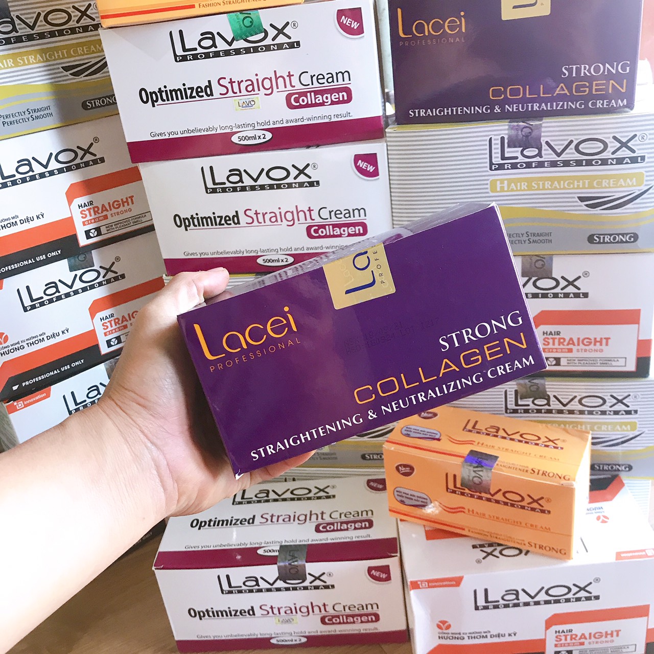 Thuốc duỗi tóc lavox, Lacei, Collagen phục hồi tóc (200mlx2)