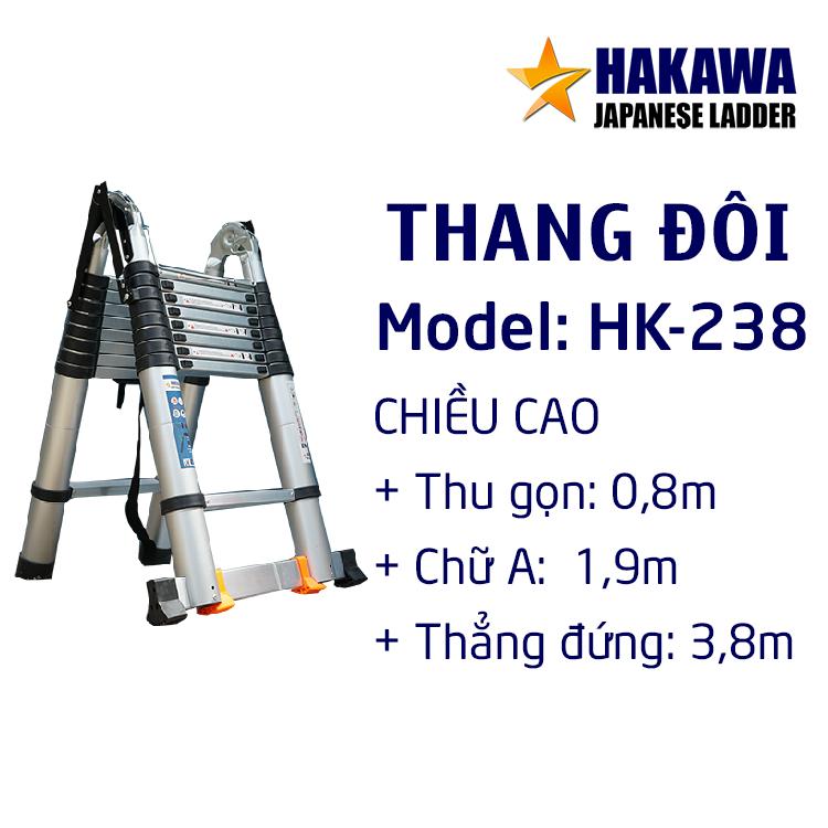 [LÌ XÌ ĐẦU NĂM] Thang nhôm rút đôi HAKAWA HK238 - Bảo hành 2 năm , nhôm cao cấp T6063