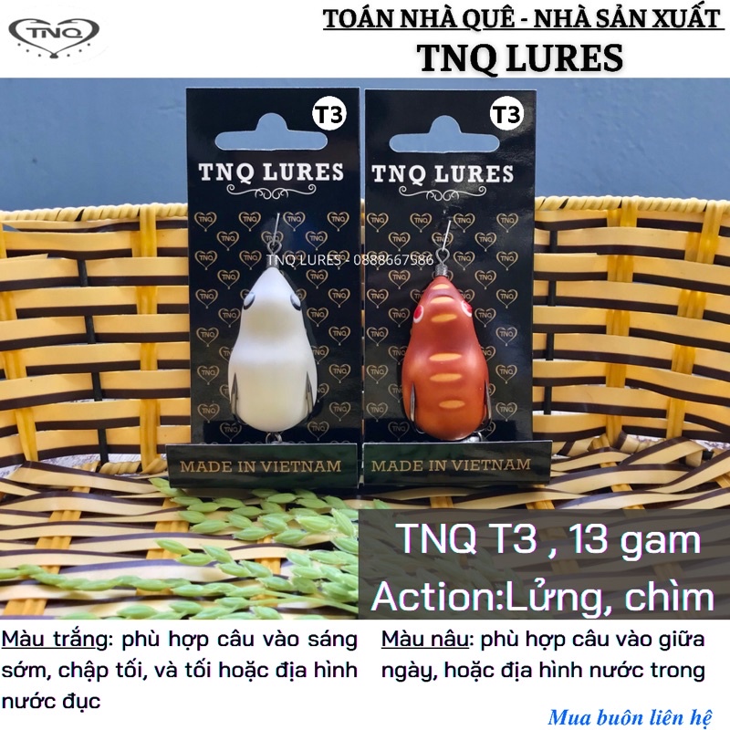 Mồi lure nhái hơi tnq t3 lửng, chìm - toán nhà quê - tnq lures