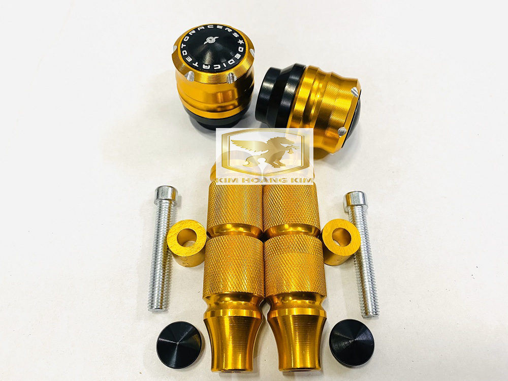 Combo Gù chống Đổ Trước và Sau Nhôm CNC gắn Xe máy (Màu Vàng)