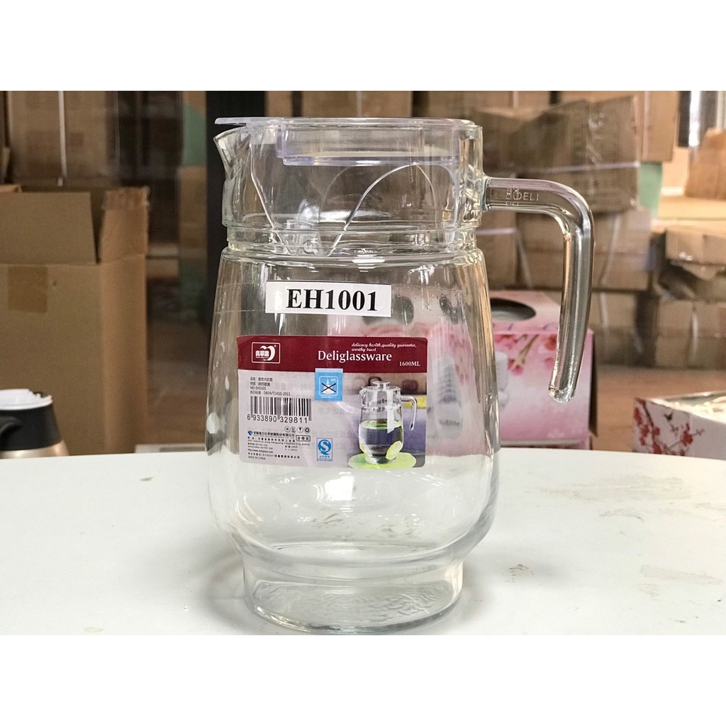 Bình thủy tinh đựng nước 1300ml dáng eo , tròn