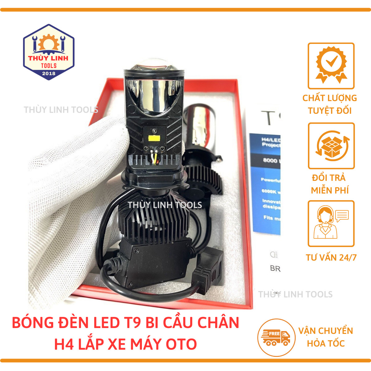 Đèn Pha Led Bi cầu T9 Chân H4 Siêu sáng - THÙY LINH TOOLS
