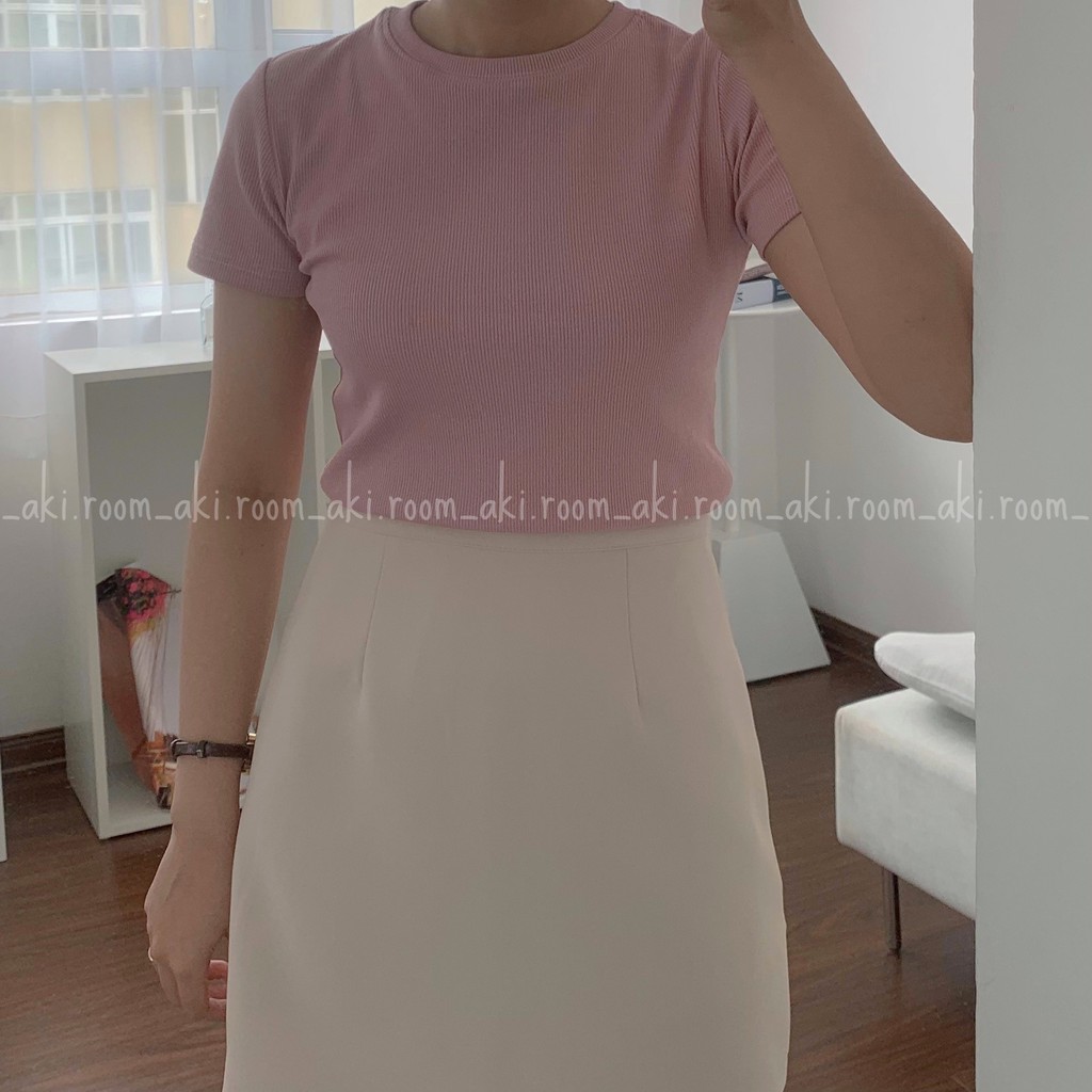Áo thun tăm, áo thun gân trơn cổ tròn basic chất dày dặn co giãn - Akiroom