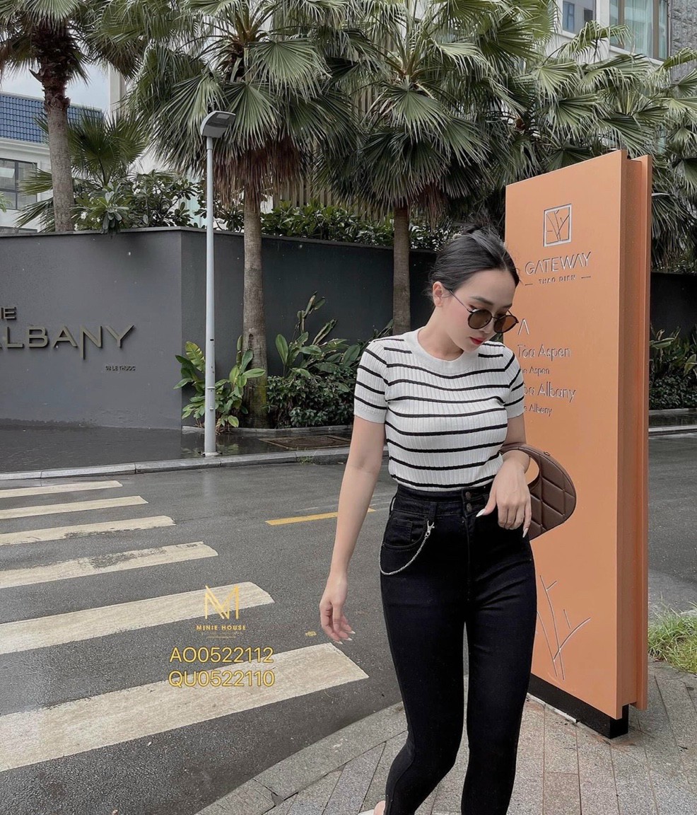 Áo len tăm nữ kẻ sọc xinh xắn hàng qc cao cấp