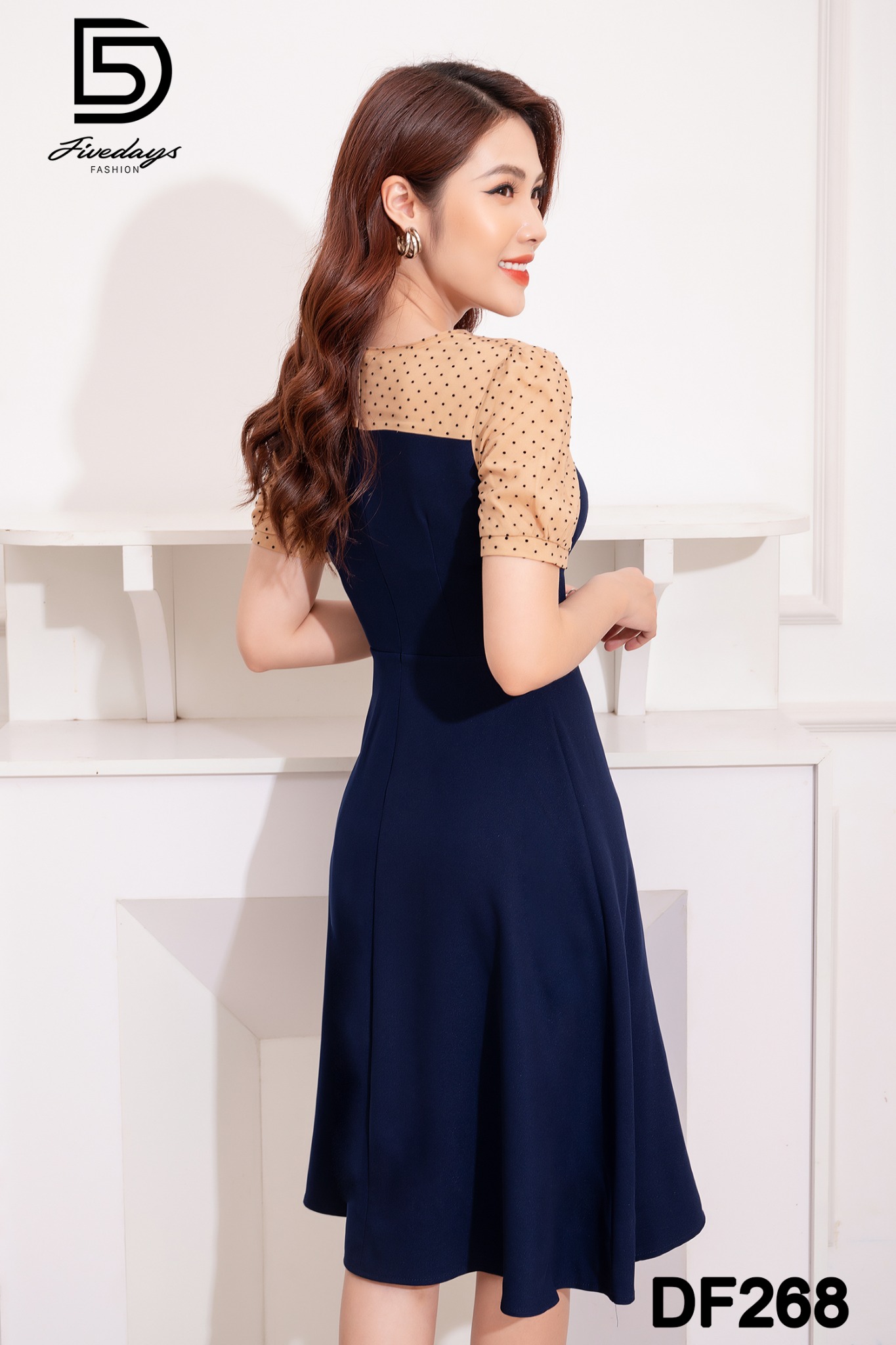 Đầm xoè phối ngực tay chấm bi FIVEDAYS