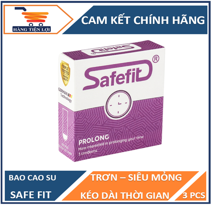 Bao cao su Siêu mỏng Kéo dài thời gian Safe Fit Prolong - 3 chiếc