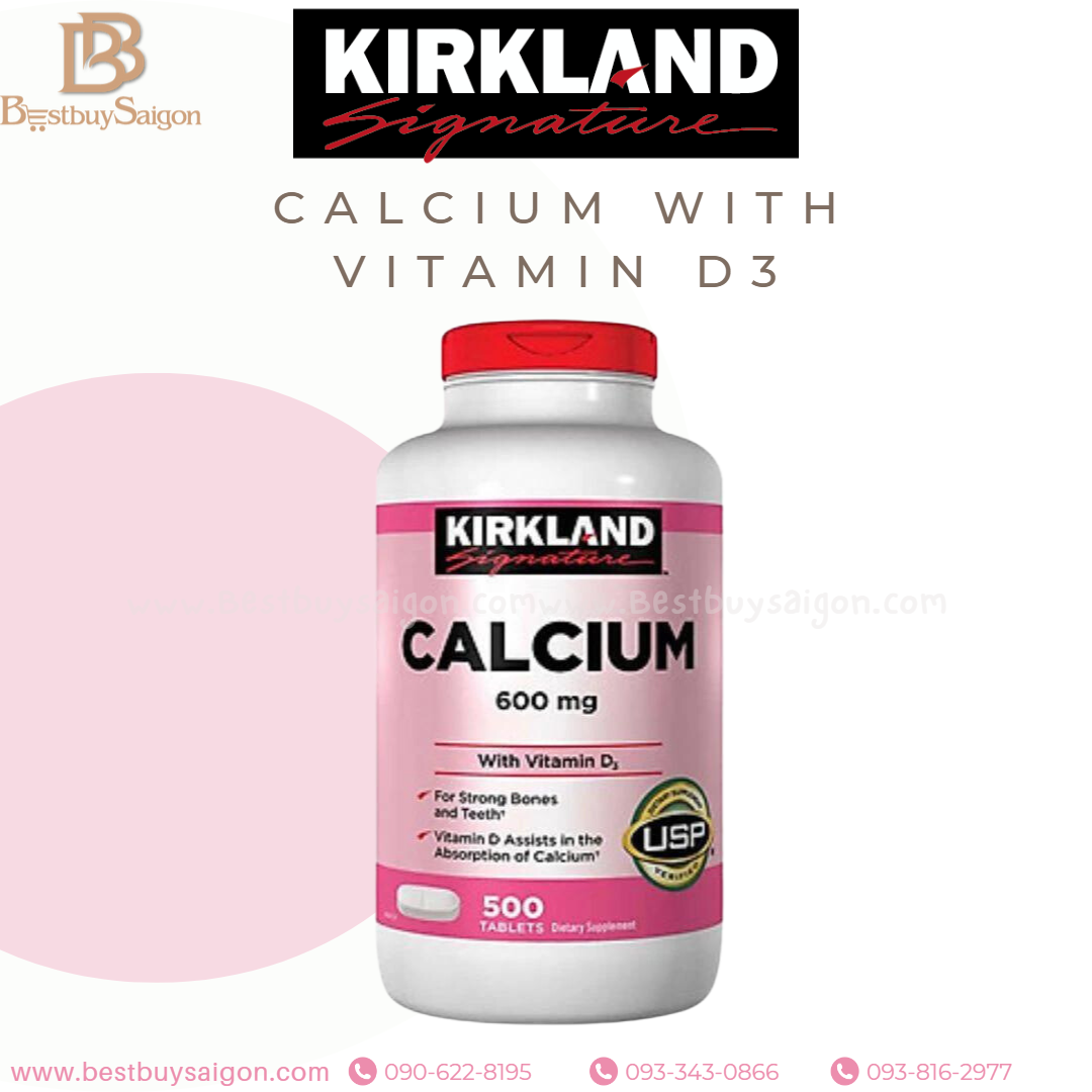 Date 10/2025 Viên uống bổ sung Calcium Kirkland 600mg + Vitamin D3 500 viên - chính hãng Mỹ