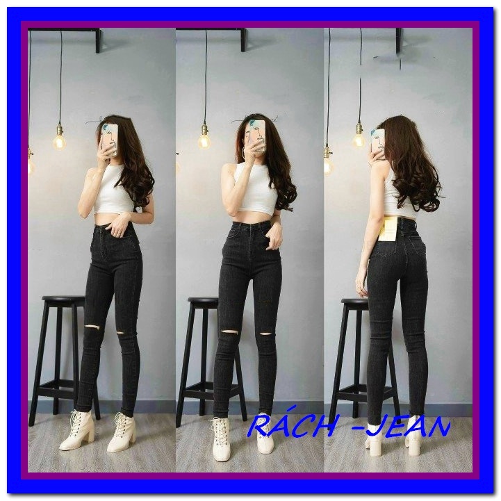 Quần jean nữ ĐEN RÁCH HAI GỐI siêu xịn chất jean giãn siêu đẹp quần bò chẩn cho nàng  siêu xịn 0C.28
