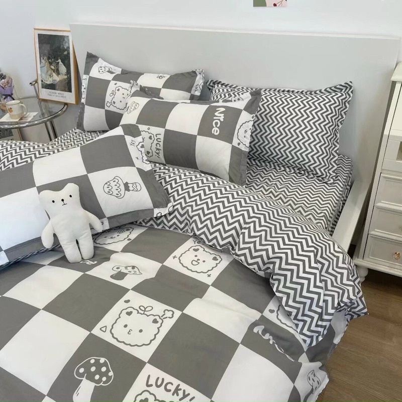 (Freeship) bộ chăn ga gối cotton 3D thoáng mát combo 5 món miễn phí bo chun