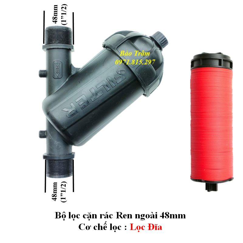 Bộ lọc phi 48 dùng cho ống 48mm, dùng lọc cặn rác cho hệ thống nước sạch, hệ thống phun sương, tưới tự động.