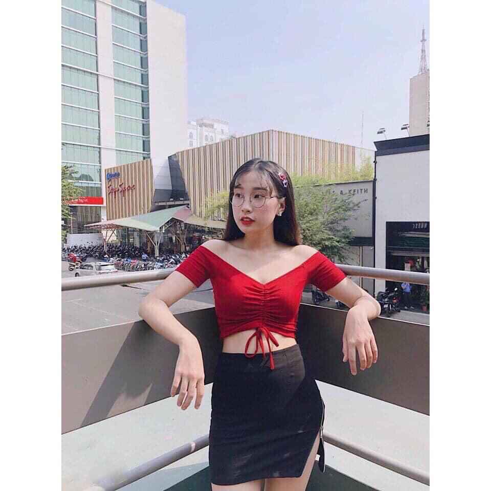 Áo croptop dây rút ngực trước 2023 House