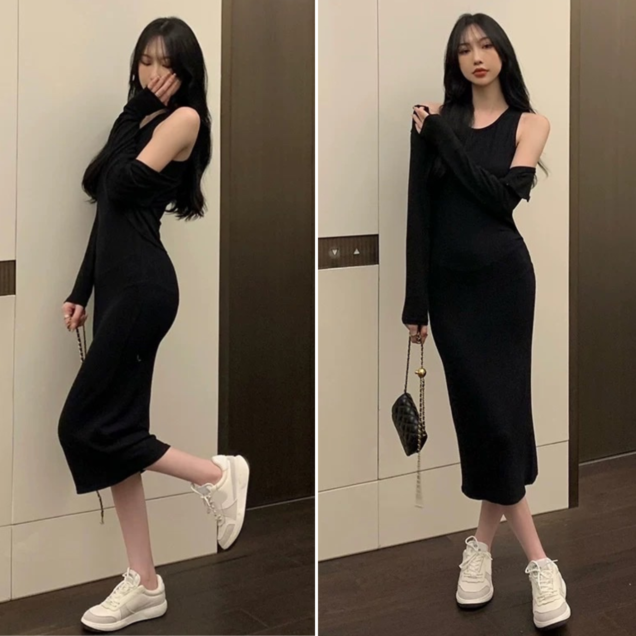 Đầm body thun gân dáng dài cổ tròn sát nách dài váy 120cm mặc đi chơi đi tiệc đi biển sexy sang chảnh
