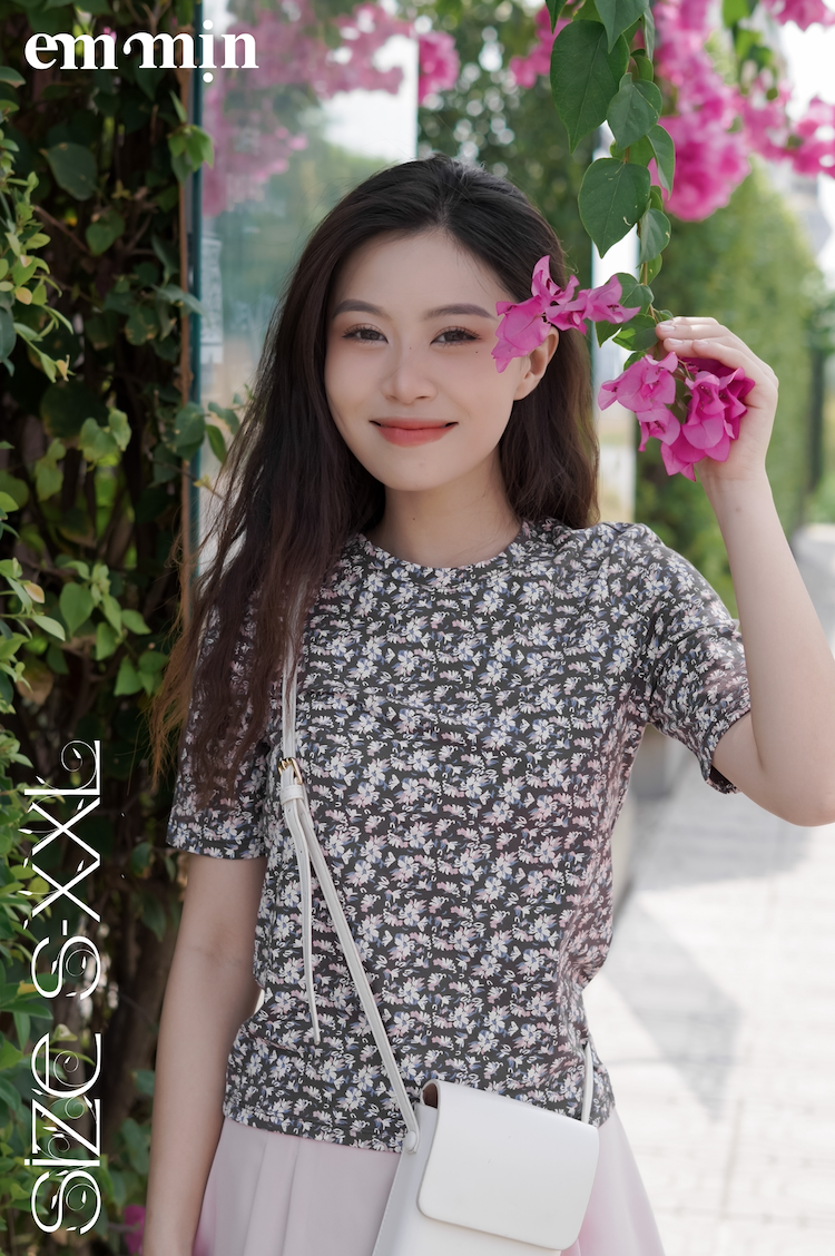 Áo thun hoa tay lửng 100% cotton