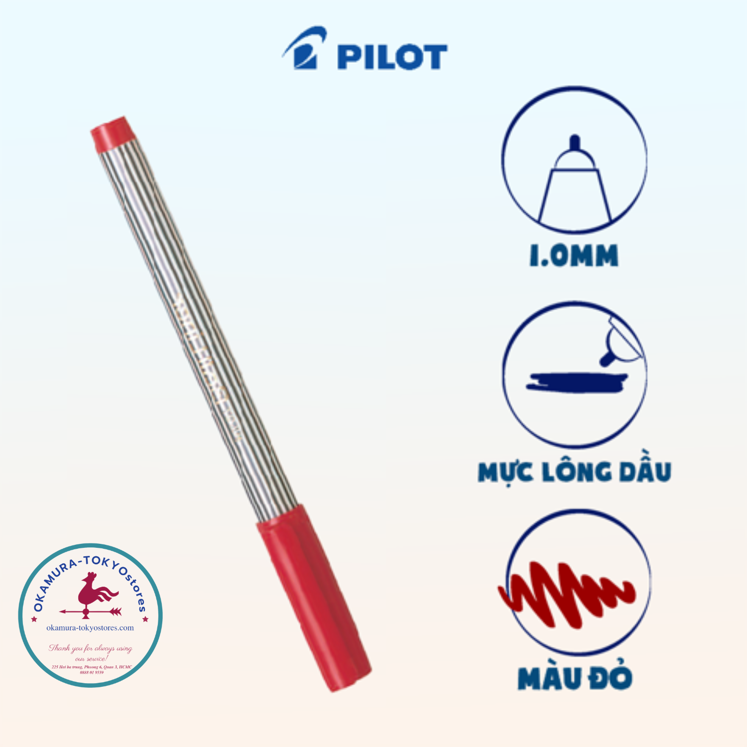 Bút ball liner mực đỏ ngòi 1.0mm