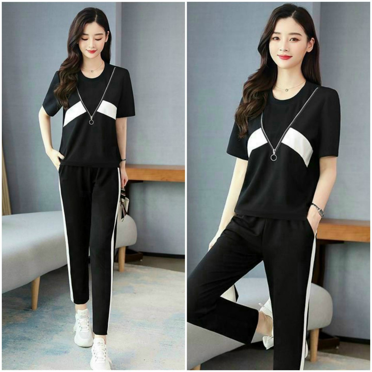 Bộ quần áo thể thao nữ phối khóa kéo cao cấp có bigsize mẫu mới giá rẻ đẹp