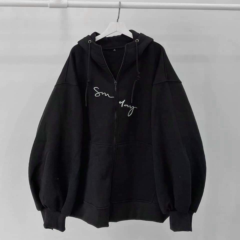 Áo khoác tay phồng SunDay nỉ ngoại dày dặn, áo khoác nữ có nón dây kéo khóa tiện lợi.