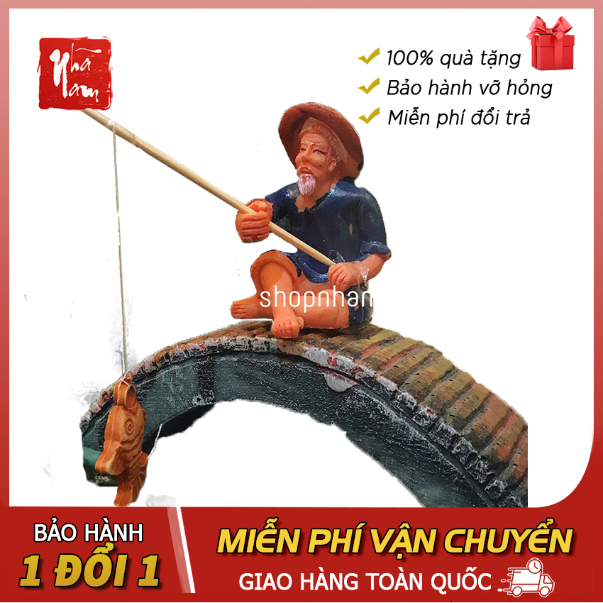 Lão ngư ông câu cá - phụ kiện dành cho thác nước phong thủy, trang trí hòn non bộ tiểu cảnh