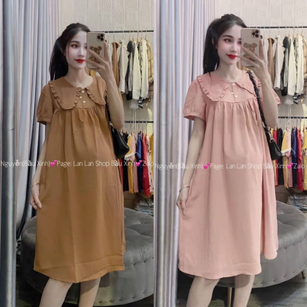Váy Bầu Dáng Suông Cổ Sen