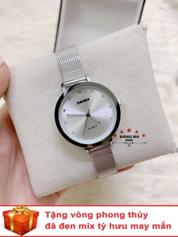 Đồng hồ nữ SKMEI dây mành thời thượng ( SK1291 dây trắng mặt trắng ) - TẶNG 1 vòng tỳ hưu phong thuỷ