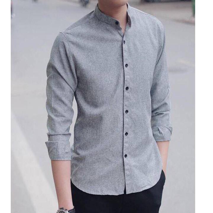 Áo Sơ Mi Vải Đũi Xám Tiêu Cổ Tàu Phong Cách Áo So Mi Nam