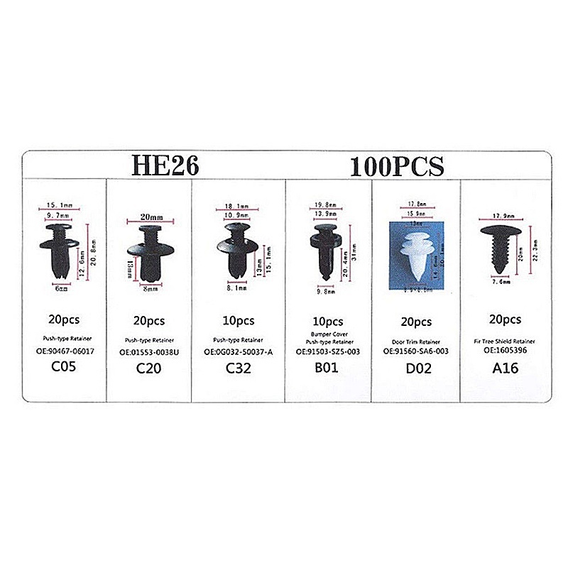Universal 100 Chiếc Xe Kẹp Ốc Vít Bộ Dụng Cụ Nhựa Đẩy Đinh Tán